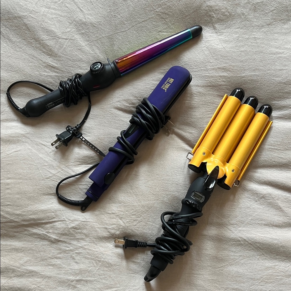 Hair Styling Tool Set - Multicolor/Gold Curling Iron and Flat Iron
